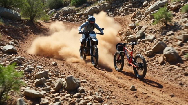Sensasi Offroad dengan Motor Trail Listrik Motor trail listrik melaju di jalur offroad menantang